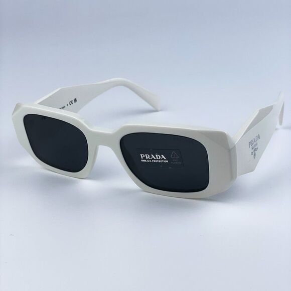 NEW Prada PR17WS 1425S0 Ivory White Dark Gray Rectangle Unisex Sunglasses - Picture 1 of 15
